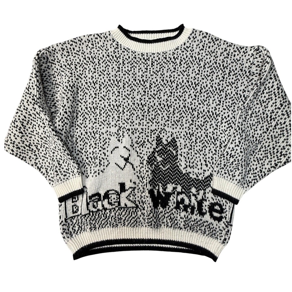 Vtg Rob Rich Knitwear Scottie Dog Sweater Black White Acrylic‎ USA Made L